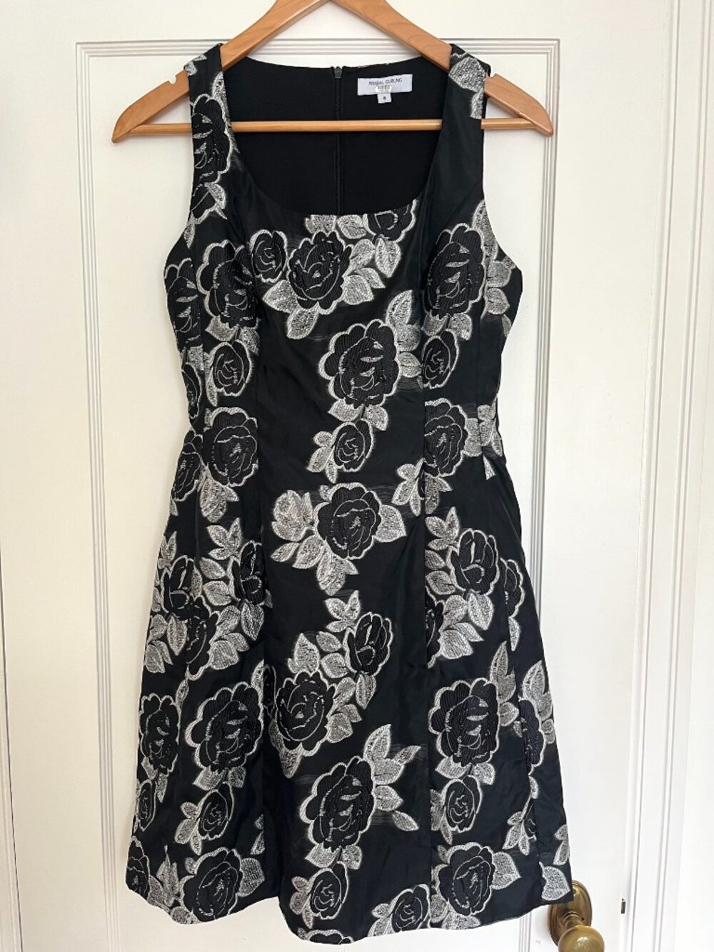 Prabal Gurung Black and Silver Floral Jacquard Mini Dress | Size 6